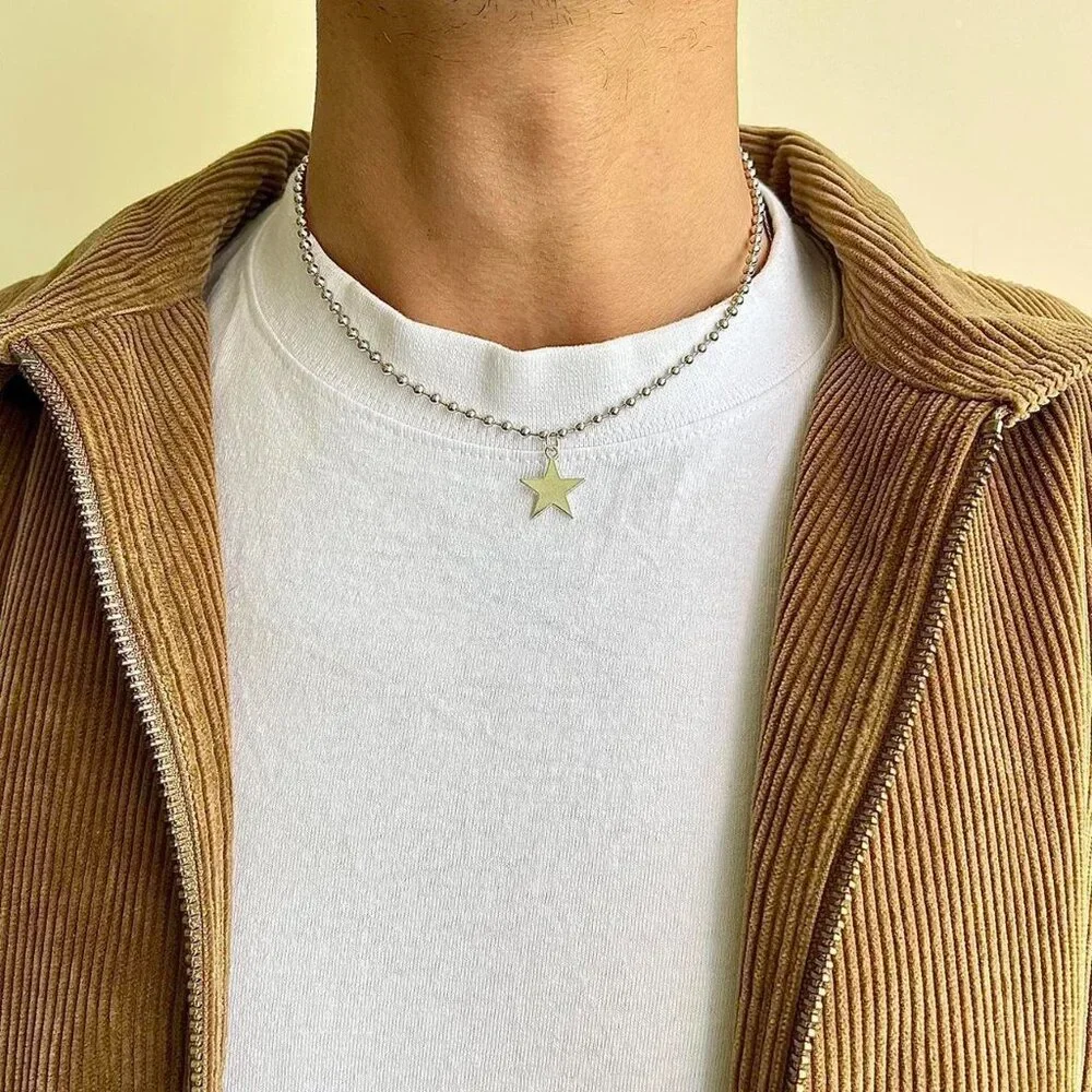 y2k 2000s vintage style heavy metal punk gothic emo star pendant chain necklace